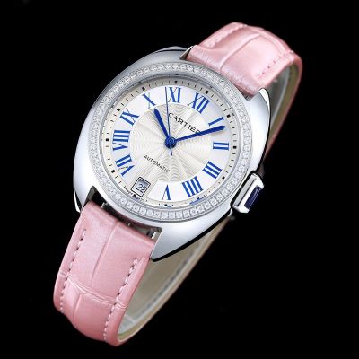 Cle De Cartier Lady 31/35mm 2824 Movement White Face Leather Band Watch
